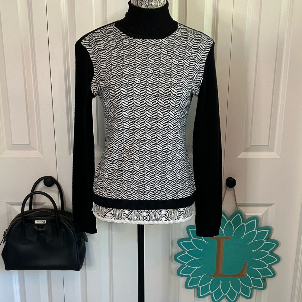 Black and White Turtleneck Sweater